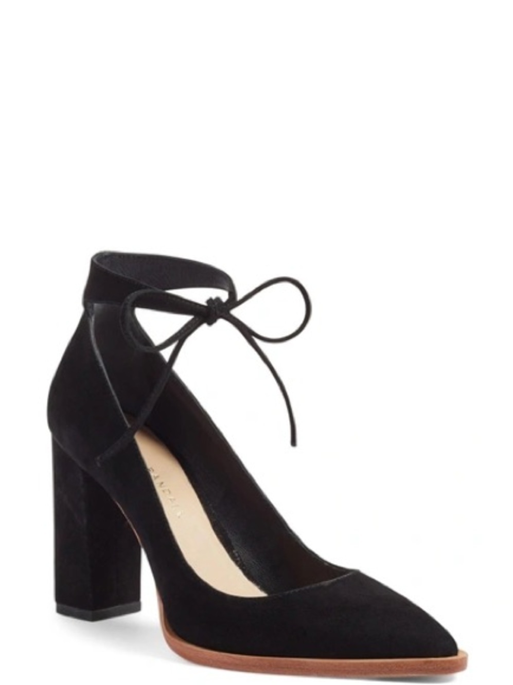 Loeffler Randall Black ankle strap pointy toe pump in black suede